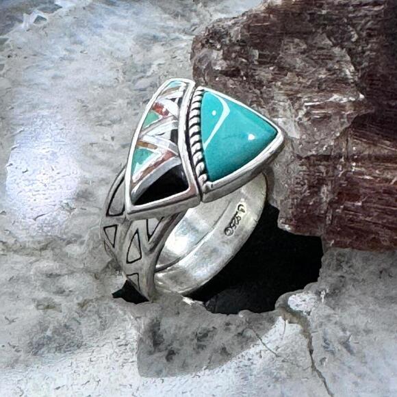 Carolyn Pollack Sterling Turquoise & Multistone Inlay Stackable Rings For Women - Picture 3 of 10